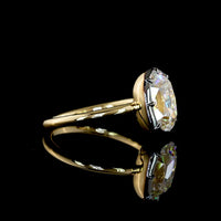 14K Yellow Gold Antique Cushion Cut Solitaire Ring with Black Rhodium Bezel Setting and 3.28 Carat Lab Diamond E-F VS1 - Covaloro Fine Jewelry