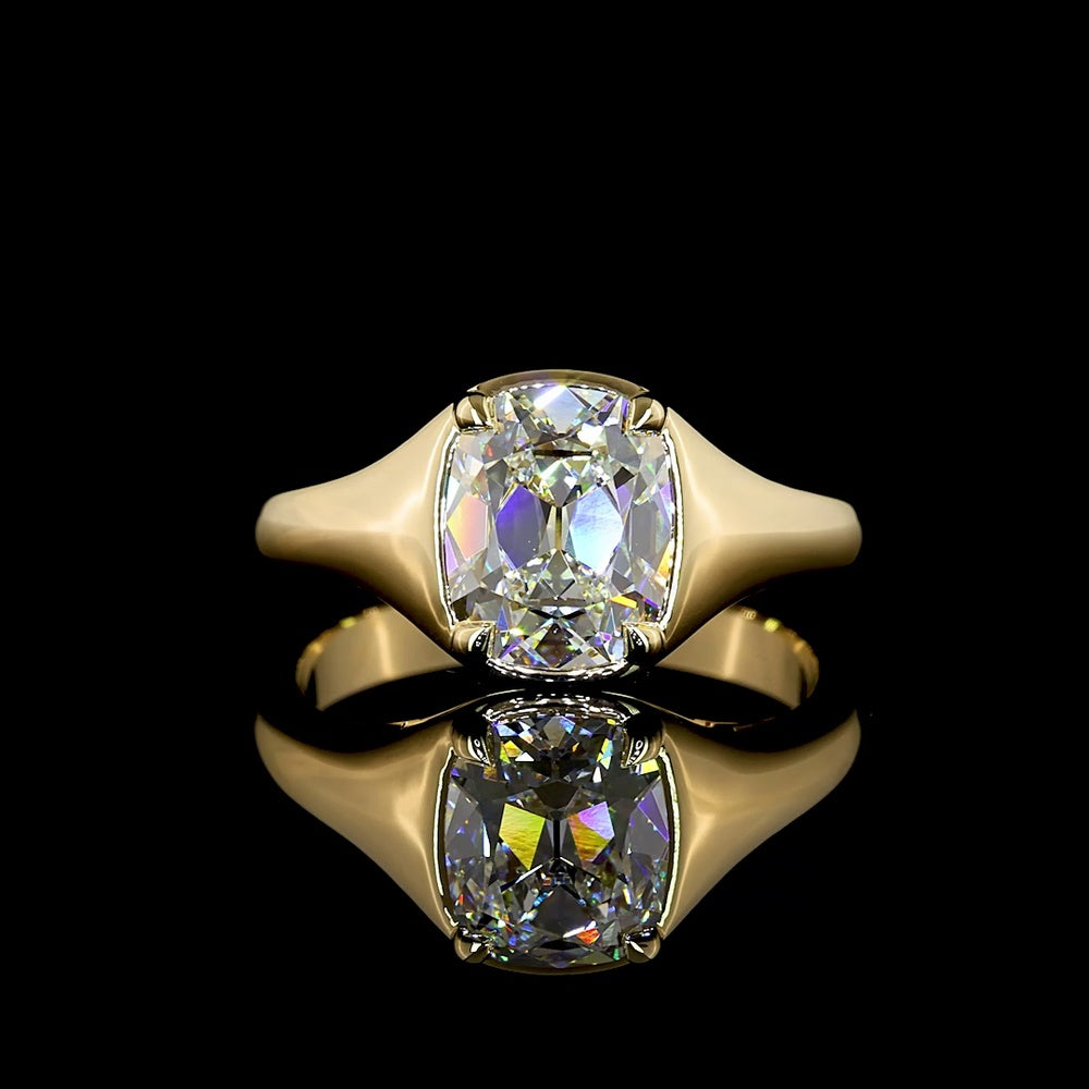 14K Yellow Gold Antique Cushion Cut Solitaire Ring with D VS1 Lab Diamond - 2.09 Carat Total Weight - Covaloro Fine Jewelry