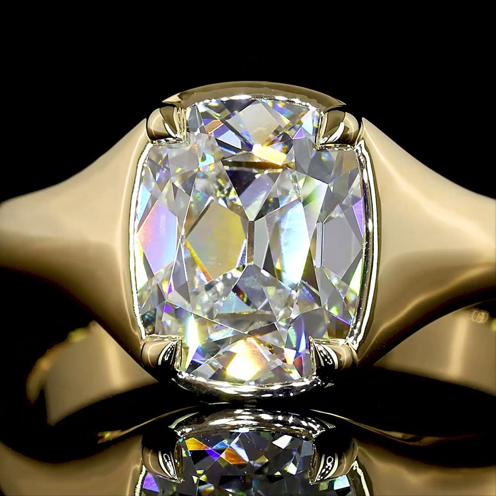 14K Yellow Gold Antique Cushion Cut Solitaire Ring with D VS1 Lab Diamond - 2.09 Carat Total Weight - Covaloro Fine Jewelry