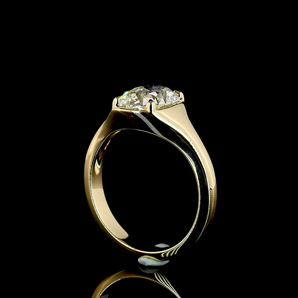 14K Yellow Gold Antique Cushion Cut Solitaire Ring with D VS1 Lab Diamond - 2.09 Carat Total Weight - Covaloro Fine Jewelry