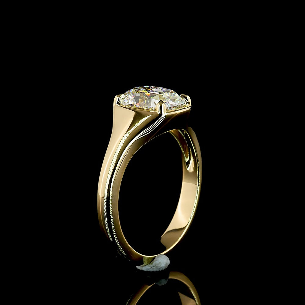 14K Yellow Gold Antique Cushion Cut Solitaire Ring with D VS1 Lab Diamond - 2.09 Carat Total Weight - Covaloro Fine Jewelry