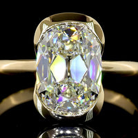 14K Yellow Gold Antique Cushion Cut Solitaire Ring with Half Bezel Setting - 2.65 Carat Lab Diamond, E-VVS2 Clarity, IGI Certified - Covaloro Fine Jewelry