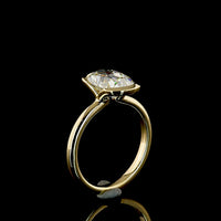 14K Yellow Gold Antique Cushion Cut Solitaire Ring with Half Bezel Setting - 2.65 Carat Lab Diamond, E-VVS2 Clarity, IGI Certified - Covaloro Fine Jewelry