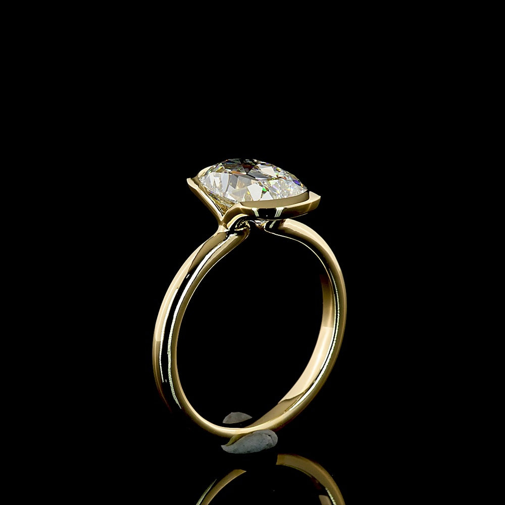 14K Yellow Gold Antique Cushion Cut Solitaire Ring with Half Bezel Setting - 2.65 Carat Lab Diamond, E-VVS2 Clarity, IGI Certified - Covaloro Fine Jewelry