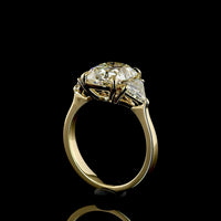 14K Yellow Gold Antique Cushion Three Stone Ring with Half-Moon Lab Diamonds - 4.58 Carat Total Weight (3.58 Carat Center E VVS2) - Covaloro Fine Jewelry