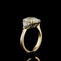 14K Yellow Gold Antique Cushion Three Stone Ring with Half-Moon Lab Diamonds - 4.58 Carat Total Weight (3.58 Carat Center E VVS2) - Covaloro Fine Jewelry