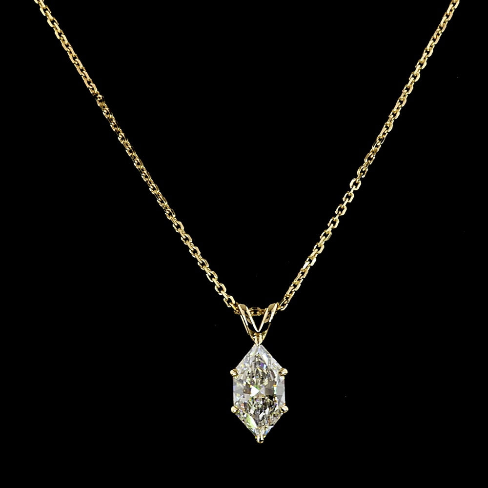14K Yellow Gold Antique Marquise Cut Solitaire Pendant with D VVS2 Lab-Grown Diamond - 1.56 Carat Total Weight, IGI Certified - Covaloro Fine Jewelry