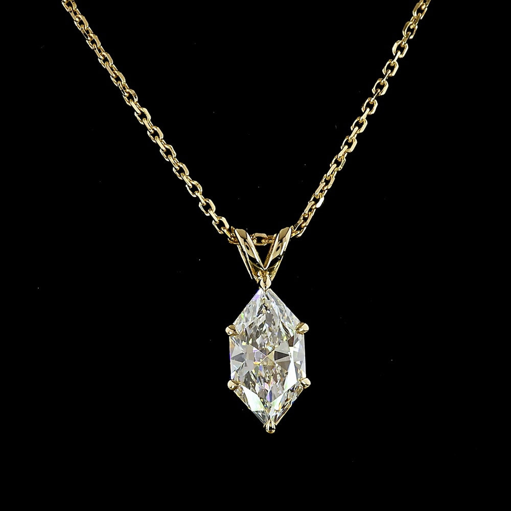 14K Yellow Gold Antique Marquise Cut Solitaire Pendant with D VVS2 Lab-Grown Diamond - 1.56 Carat Total Weight, IGI Certified - Covaloro Fine Jewelry