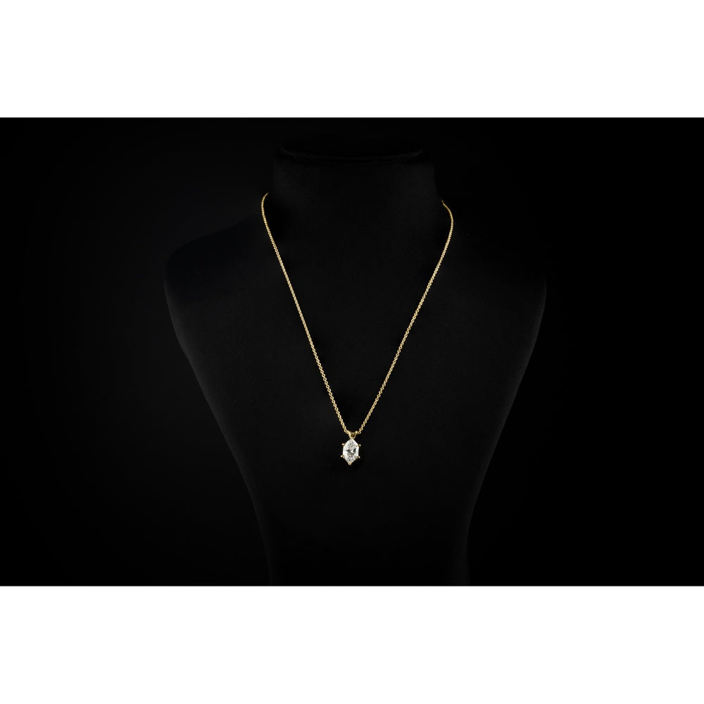 14K Yellow Gold Antique Marquise Cut Solitaire Pendant with East-West Setting - 1.51 Carat Lab Diamond, E-F Color VS1 Clarity - Covaloro Fine Jewelry