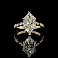14K Yellow Gold Antique Marquise Cut Solitaire Ring with Brilliant Diamond Shank - 3.65 Carat Total Lab Diamond Weight - Covaloro Fine Jewelry