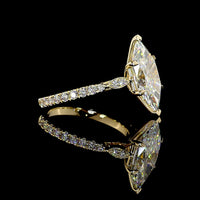 14K Yellow Gold Antique Marquise Cut Solitaire Ring with Brilliant Diamond Shank - 3.65 Carat Total Lab Diamond Weight - Covaloro Fine Jewelry