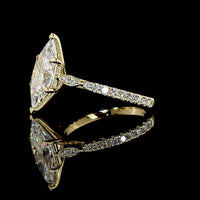 14K Yellow Gold Antique Marquise Cut Solitaire Ring with Brilliant Diamond Shank - 3.65 Carat Total Lab Diamond Weight - Covaloro Fine Jewelry