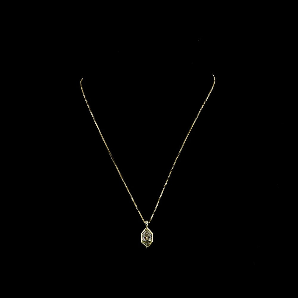 14K Yellow Gold Antique Marquise Pendant with Bezel Set E VVS2 Lab Diamond and Brilliant Round Accents - 2.54 Carat Total Diamond Weight - Covaloro Fine Jewelry