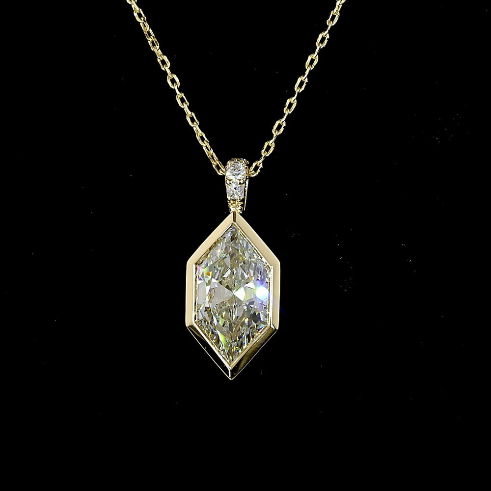 14K Yellow Gold Antique Marquise Pendant with Bezel Set E VVS2 Lab Diamond and Brilliant Round Accents - 2.54 Carat Total Diamond Weight - Covaloro Fine Jewelry