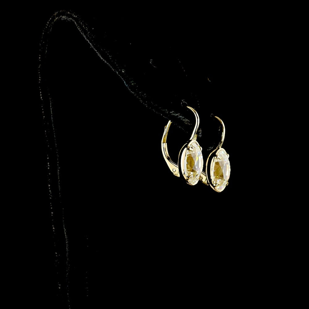 14K Yellow Gold Antique Oval Lab Diamond Drop Earrings - 4.07 Carat Total Weight, E-F Color VS1 Clarity with Bezel-Prong Setting - Covaloro Fine Jewelry