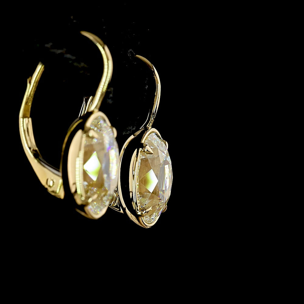 14K Yellow Gold Antique Oval Lab Diamond Drop Earrings - 4.07 Carat Total Weight, E-F Color VS1 Clarity with Bezel-Prong Setting - Covaloro Fine Jewelry