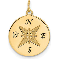 14K Yellow Gold Antiqued Compass Engravable Disc Pendant - 18mm by Oro Pregiato