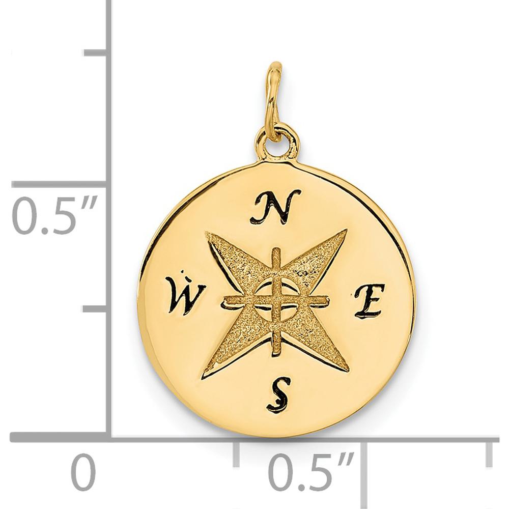 14K Yellow Gold Antiqued Compass Engravable Disc Pendant - 18mm by Oro Pregiato