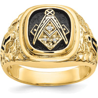 14K Yellow Gold Antiqued Nugget Masonic Ring with Round Natural Diamonds - 0.013 Carat Total Diamond Weight by IBGoodman
