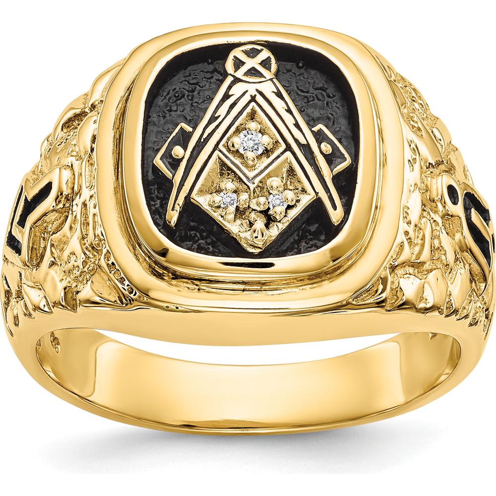 14K Yellow Gold Antiqued Nugget Masonic Ring with Round Natural Diamonds - 0.013 Carat Total Diamond Weight by IBGoodman