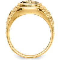 14K Yellow Gold Antiqued Nugget Masonic Ring with Round Natural Diamonds - 0.013 Carat Total Diamond Weight by IBGoodman