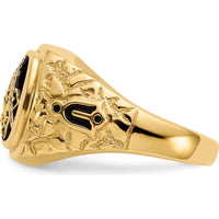 14K Yellow Gold Antiqued Nugget Masonic Ring with Round Natural Diamonds - 0.013 Carat Total Diamond Weight by IBGoodman