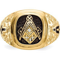 14K Yellow Gold Antiqued Nugget Masonic Ring with Round Natural Diamonds - 0.013 Carat Total Diamond Weight by IBGoodman