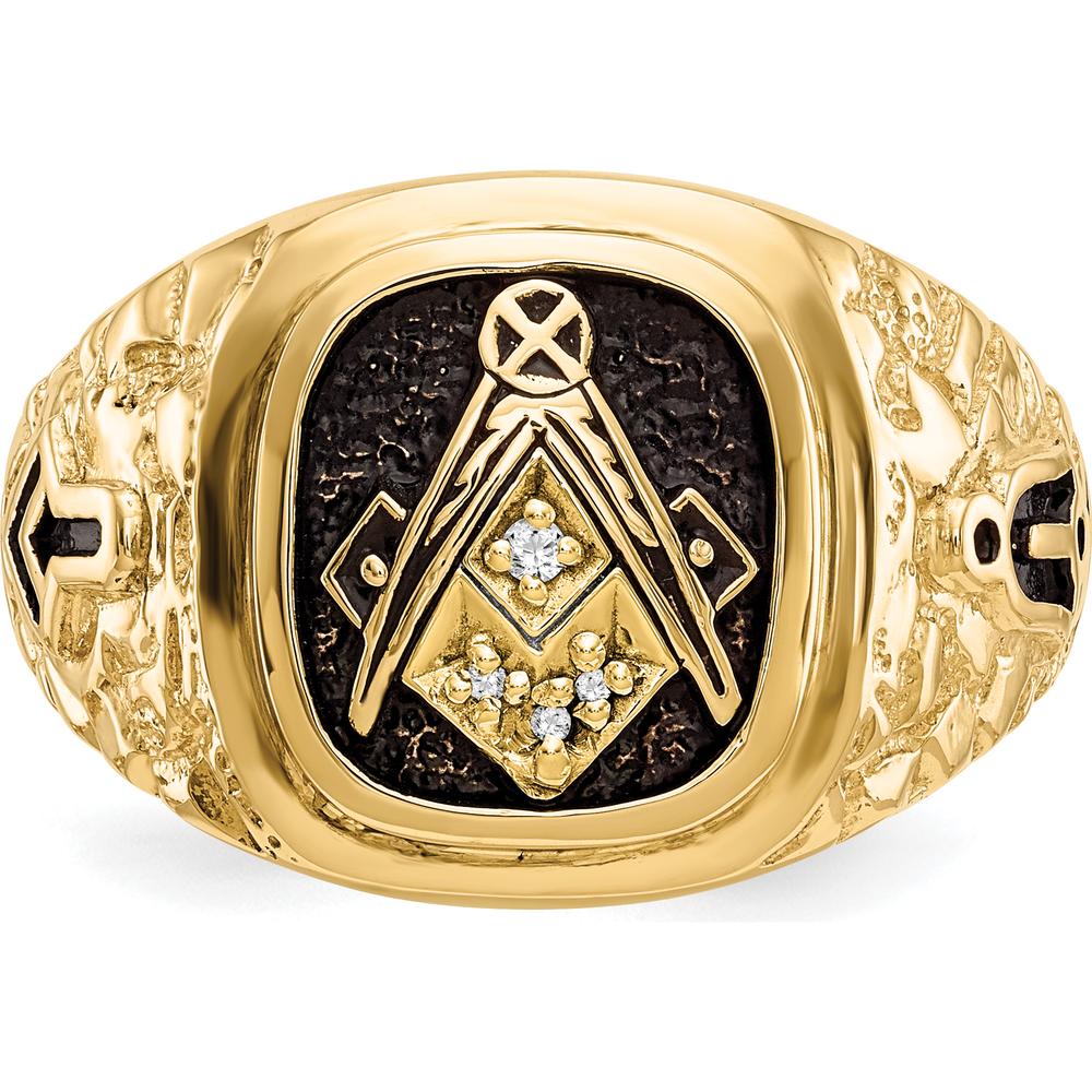 14K Yellow Gold Antiqued Nugget Masonic Ring with Round Natural Diamonds - 0.013 Carat Total Diamond Weight by IBGoodman