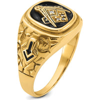 14K Yellow Gold Antiqued Nugget Masonic Ring with Round Natural Diamonds - 0.013 Carat Total Diamond Weight by IBGoodman