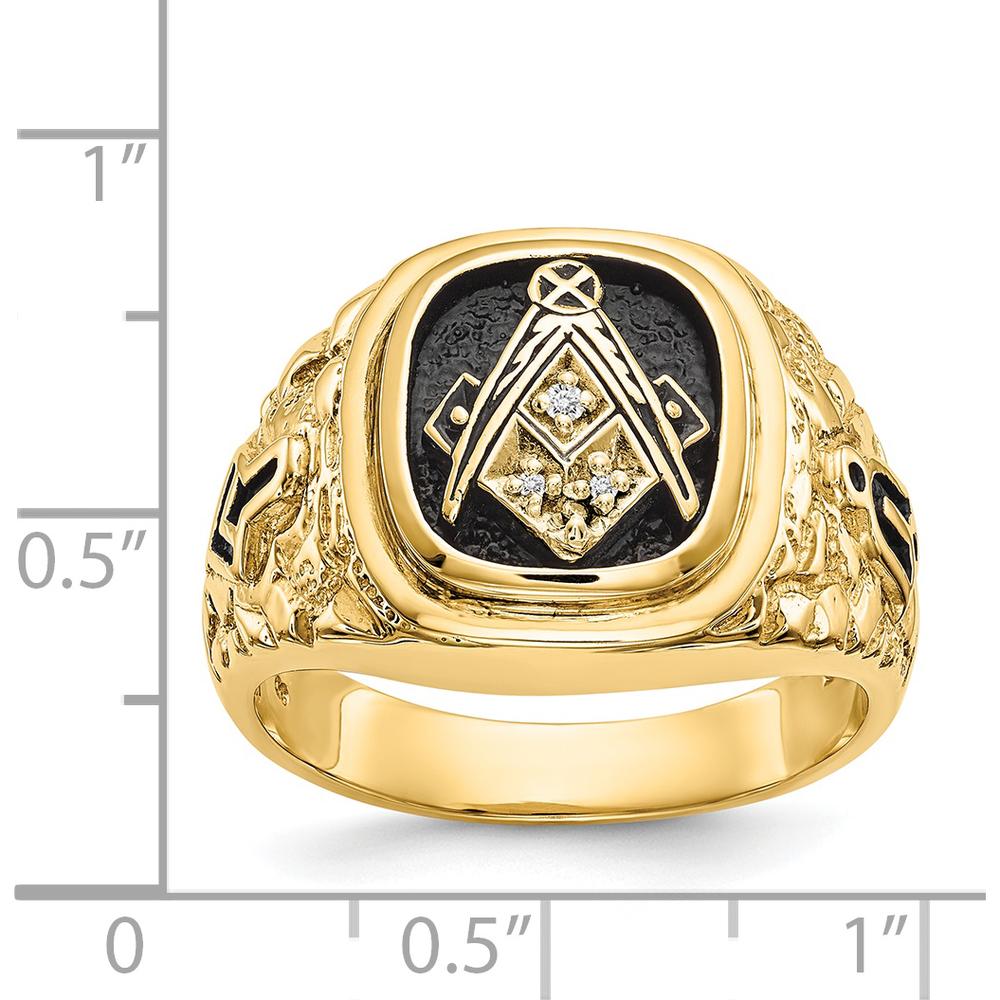 14K Yellow Gold Antiqued Nugget Masonic Ring with Round Natural Diamonds - 0.013 Carat Total Diamond Weight by IBGoodman