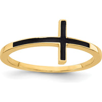 14K Yellow Gold Antiqued Sideways Cross Ring - Minimalist Religious Design by 0