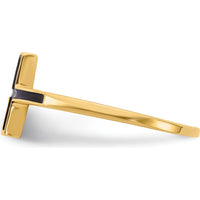 14K Yellow Gold Antiqued Sideways Cross Ring - Minimalist Religious Design by 0