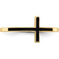 14K Yellow Gold Antiqued Sideways Cross Ring - Minimalist Religious Design by 0