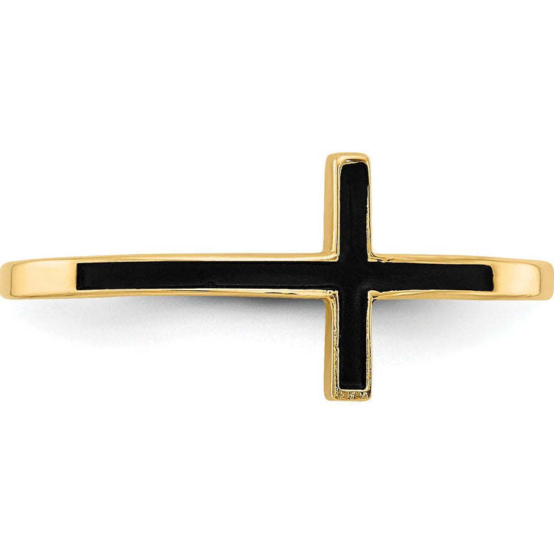 14K Yellow Gold Antiqued Sideways Cross Ring - Minimalist Religious Design by 0