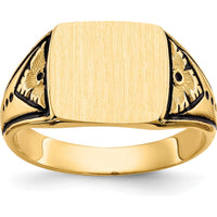 14K Yellow Gold Antiqued Signet Ring with Satin and Polished Finish - Customizable and Engravable by Oro Pregiato