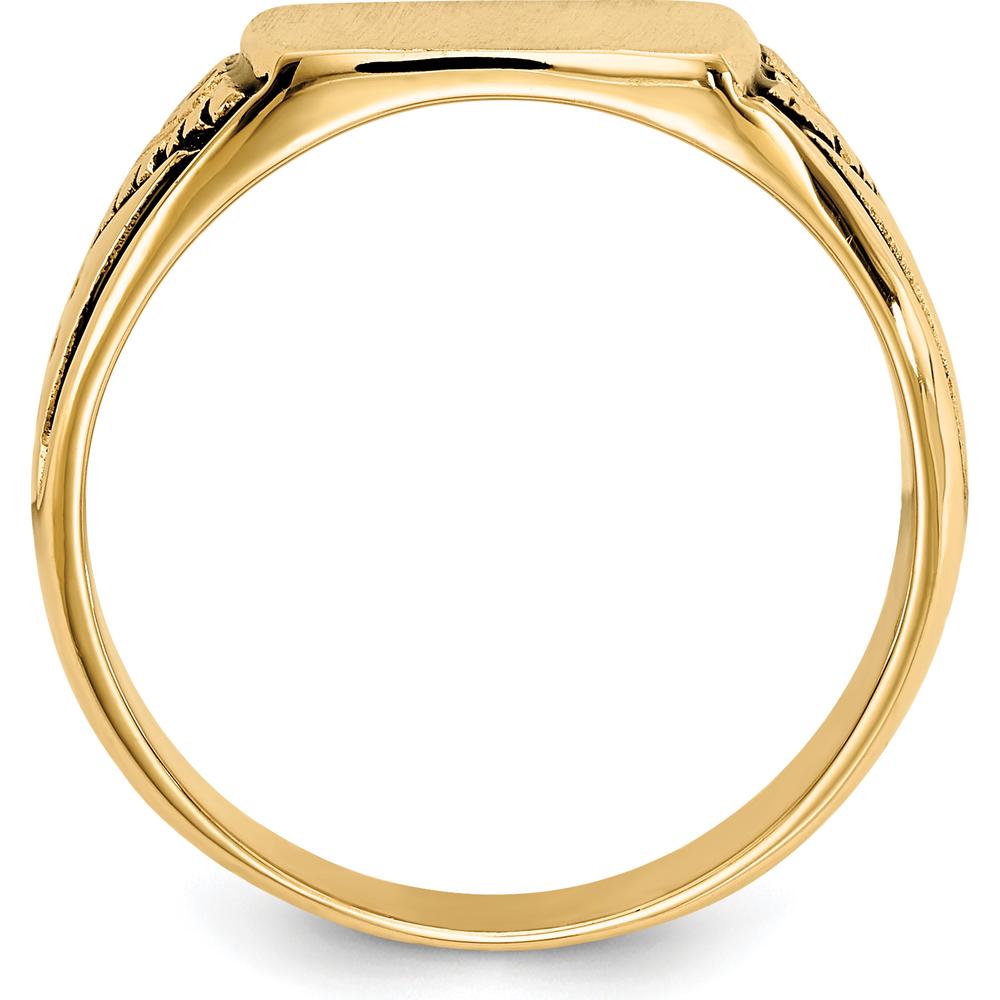 14K Yellow Gold Antiqued Signet Ring with Satin and Polished Finish - Customizable and Engravable by Oro Pregiato