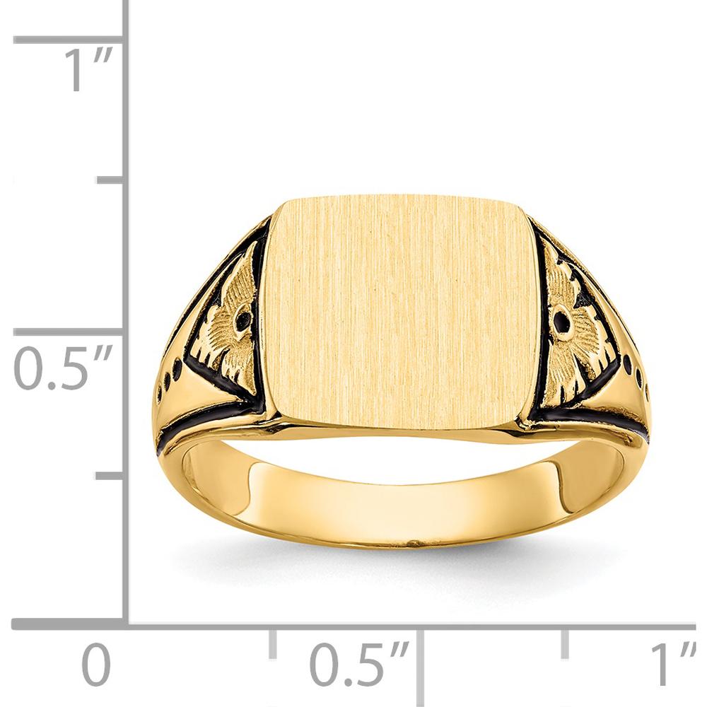 14K Yellow Gold Antiqued Signet Ring with Satin and Polished Finish - Customizable and Engravable by Oro Pregiato