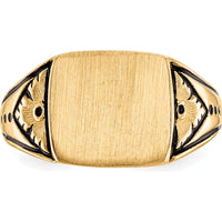 14K Yellow Gold Antiqued Signet Ring with Satin and Polished Finish - Customizable and Engravable by Oro Pregiato