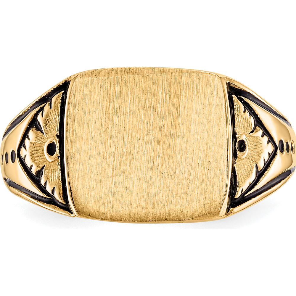 14K Yellow Gold Antiqued Signet Ring with Satin and Polished Finish - Customizable and Engravable by Oro Pregiato