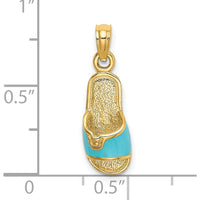 14K Yellow Gold Aqua Enameled Summer Slipper Charm - Vibrant Blue Accent by Oro Pregiato