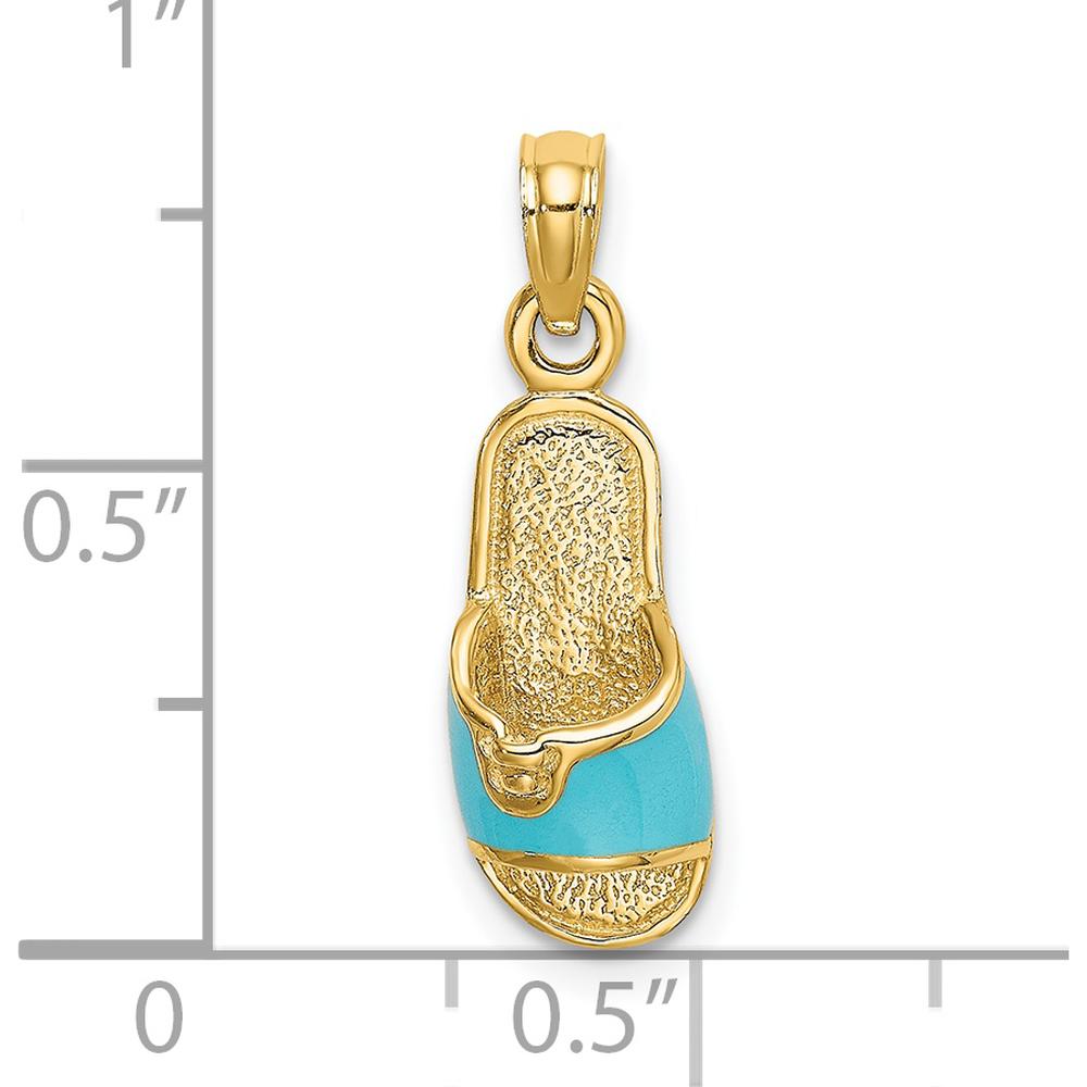 14K Yellow Gold Aqua Enameled Summer Slipper Charm - Vibrant Blue Accent by Oro Pregiato
