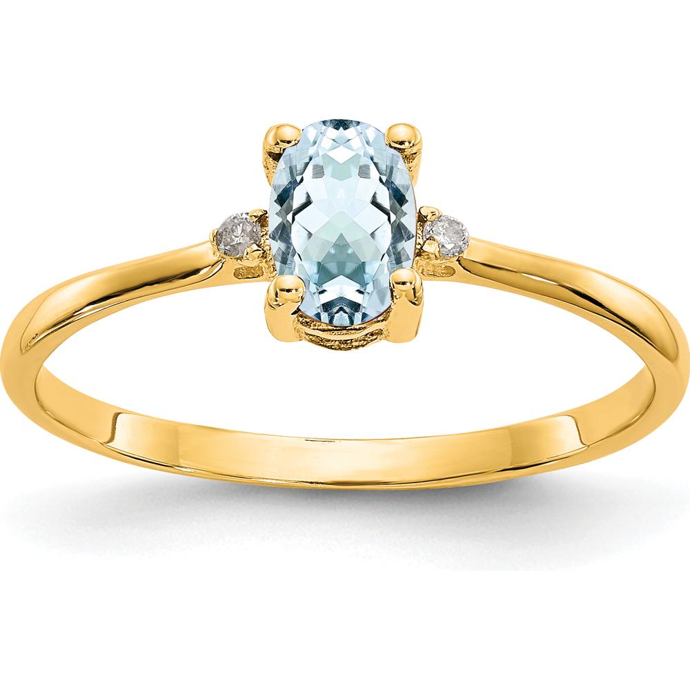 14K Yellow Gold Aquamarine and Diamond Birthstone Ring - 0.43 Carat Aquamarine, 0.008 Carat Diamond by Oro Pregiato
