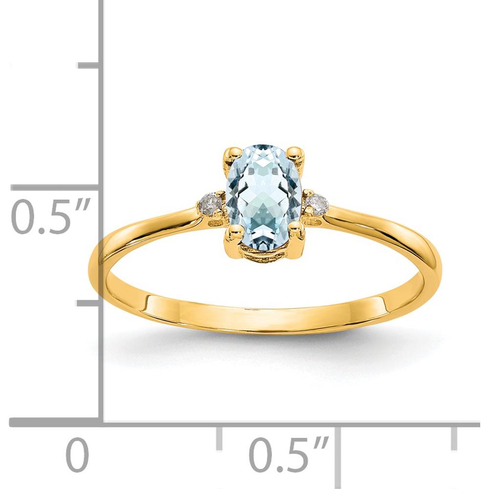 14K Yellow Gold Aquamarine and Diamond Birthstone Ring - 0.43 Carat Aquamarine, 0.008 Carat Diamond by Oro Pregiato