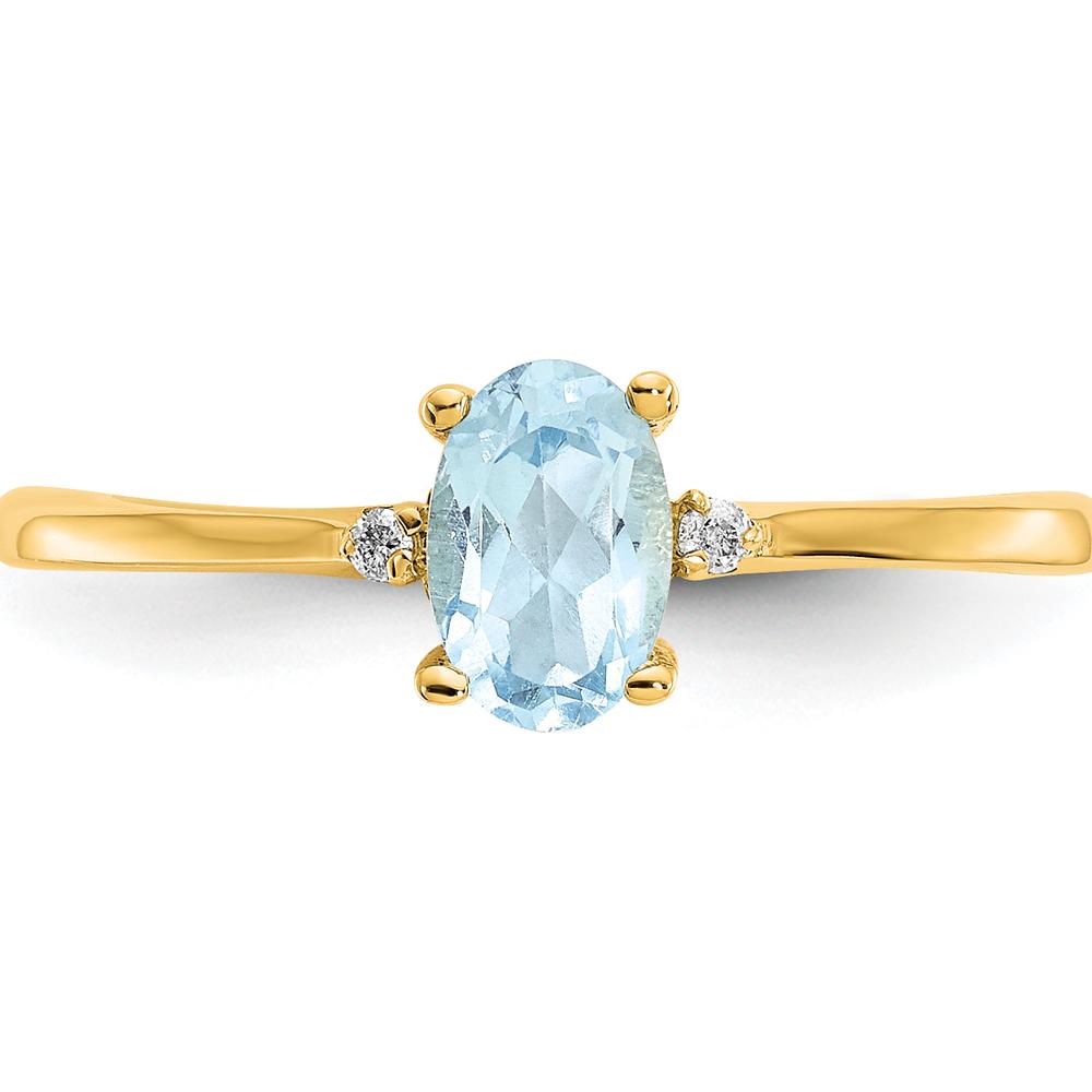 14K Yellow Gold Aquamarine and Diamond Birthstone Ring - 0.43 Carat Aquamarine, 0.008 Carat Diamond by Oro Pregiato