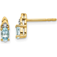 14K Yellow Gold Aquamarine and Diamond Button Earrings - 0.586 Carat Total Aquamarine Weight, 0.010 Carat Total Diamond Weight by Oro Pregiato
