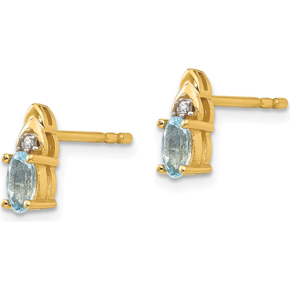 14K Yellow Gold Aquamarine and Diamond Button Earrings - 0.586 Carat Total Aquamarine Weight, 0.010 Carat Total Diamond Weight by Oro Pregiato