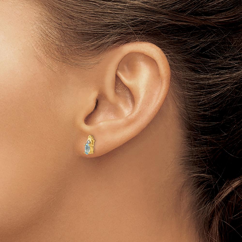 14K Yellow Gold Aquamarine and Diamond Button Earrings - 0.586 Carat Total Aquamarine Weight, 0.010 Carat Total Diamond Weight by Oro Pregiato
