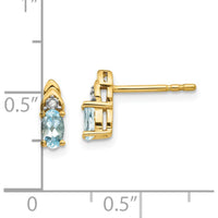 14K Yellow Gold Aquamarine and Diamond Button Earrings - 0.586 Carat Total Aquamarine Weight, 0.010 Carat Total Diamond Weight by Oro Pregiato