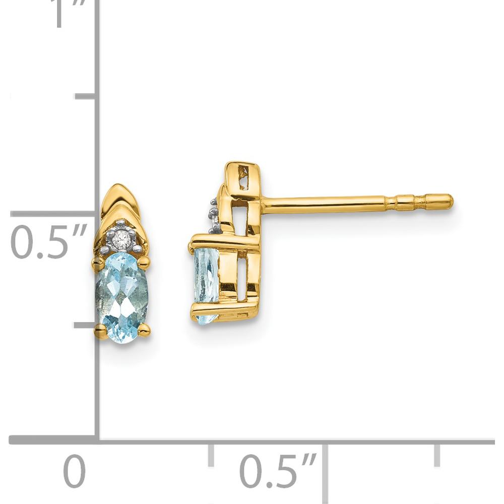 14K Yellow Gold Aquamarine and Diamond Button Earrings - 0.586 Carat Total Aquamarine Weight, 0.010 Carat Total Diamond Weight by Oro Pregiato