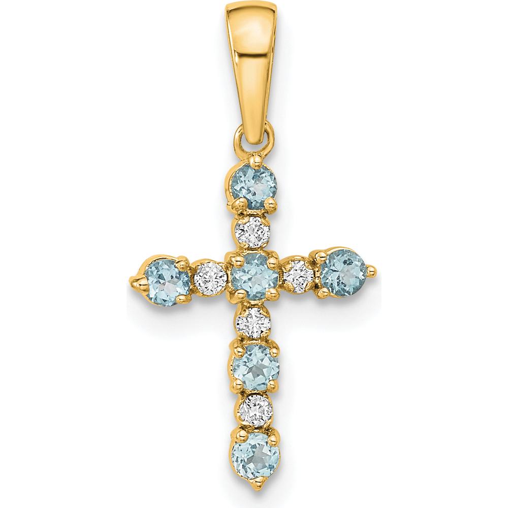 14K Yellow Gold Aquamarine and Diamond Cross Pendant - 0.50 Carat Total Aquamarine Weight, 0.12 Carat Total Diamond Weight by Oro Pregiato